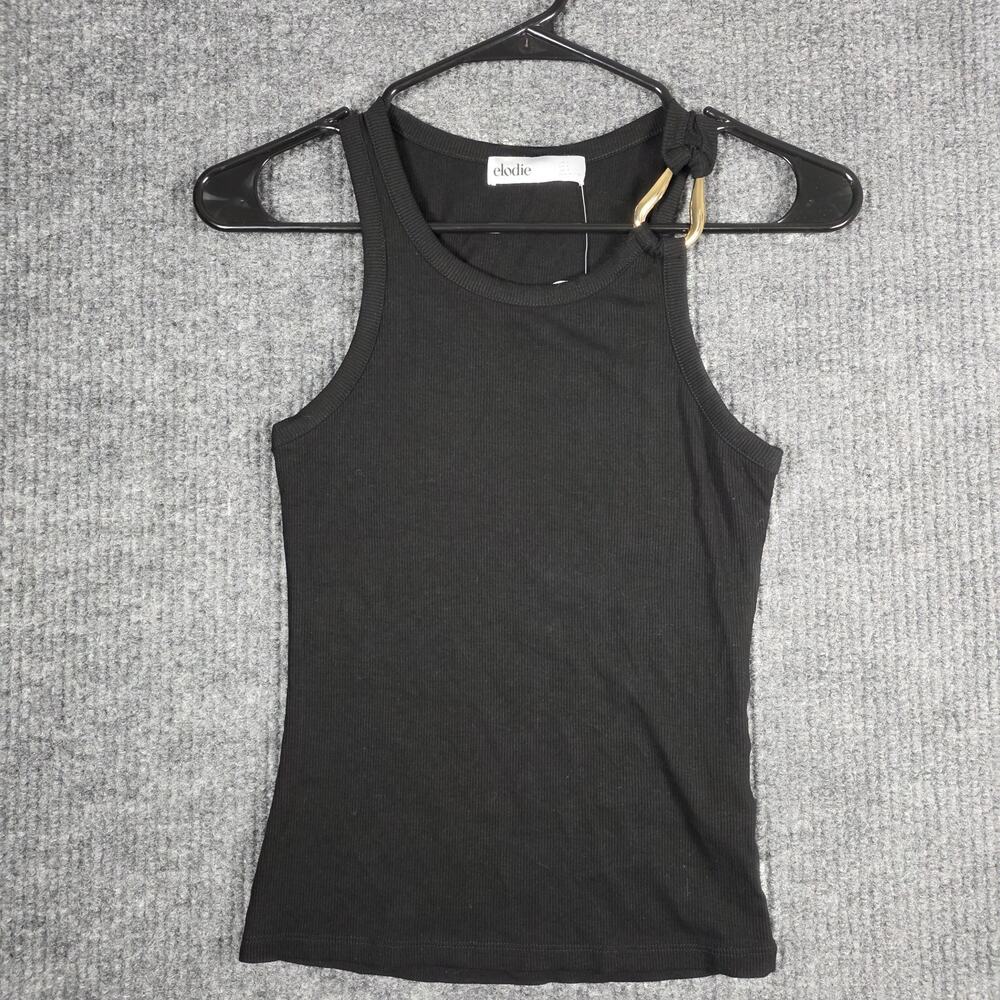 Elodie Nordstrom Ribbed‎ Tank Top Gold Ring Shoulder Detail Black XS NWT